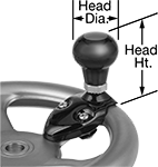 Image of ProductInUse. Ball Grip, Spoke Mount. Front orientation. Contains Annotated. Steering Wheel Knobs. Ball Grip, Spoke Mount.