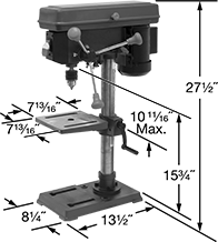 Image of Product. Front orientation. Contains Annotated. Drill Presses. Economy Bench-Mount Drill Presses, 10" Maximum Workpiece Diameter.