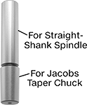 Image of Product. Front orientation. Contains Annotated. Drill Chuck Arbors. Straight-Shank to Jacobs Taper Drill Chuck Arbors.