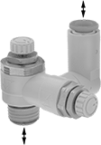 Image of Product. Front orientation. Contains Annotated. Air Flow Control Valves. Corrosion-Resistant Single-Control Two-Direction Air Flow Control Valves .