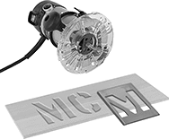 Image of ProductInUse. Front orientation. Router Guide Bushings. Router Guide Bushings with Baseplate.