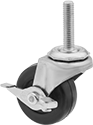 Image of Product. Front orientation. Casters. Low-Profile Threaded-Stem Casters with Rubber Wheels, Swivel with Brake.