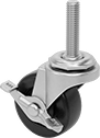 Image of Product. Front orientation. Casters. Low-Profile Threaded-Stem Casters with Rubber Wheels, Swivel with Brake.