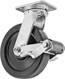 Image of Product. Swivel with Brake. Front orientation. Swivel Casters. High-Capacity Spartan Casters with Phenolic Wheels, Wheel Brake.