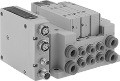 Image of System. Complete System Shown with M12 Electrical Connection. Front orientation. Directional Control Valves. Modular Air Directional Control Valves with Air and Electrical Manifolds .