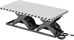 Image of Product. Front orientation. Lift Tables. Long-Tabletop Electric Stationary Lift Tables, Dual Scissor.