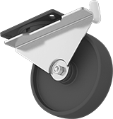 Image of Product. Swivel with Left Side Brake and Swivel Lock. Front orientation. Left-Side Brake. High-Capacity Kingston Casters with Metal Wheels, Swivel with Brake and Swivel Lock.