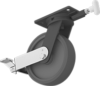 Image of Product. Swivel with Brake and Swivel Lock. Front orientation. Swivel Casters. High-Capacity Kingston Casters with Polyurethane Wheels, Wheel Brake, Swivel Lock.