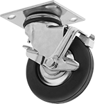 Image of Product. Swivel with Brake. Front orientation. Casters. Bright-Finish Casters with Rubber Wheels, 1 Wheel, Swivel with Brake.