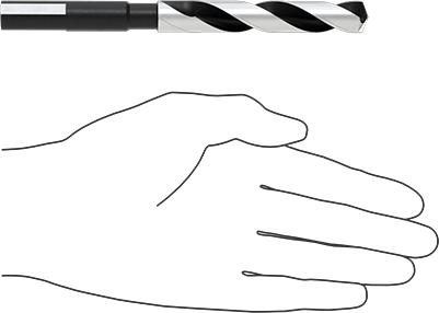 Image of Product. Side1 orientation. Contains SizingReference. Black-Oxide High-Speed Steel 1/2" Diameter Reduced-Shank Drill Bit, with Flats on Shank, 17/32" Size, 6" Overall Length .