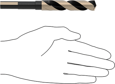 Image of Product. Side1 orientation. Contains SizingReference. Black-Oxide High-Speed Steel 1/2" Diameter Reduced-Shank Drill Bit, with Flats on Shank, 21/32" Size, 6" Overall Length .
