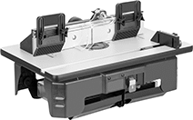Image of ProductInUse. Table Shown Folded. Front orientation. Router Tables. Benchtop Router Tables, Foldable Router Tables.