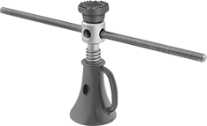 Image of System. Shown with Turning Bar. Front orientation. Jacks. Bar-Adjustable Screw Jacks.