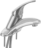 Image of Product. Style B. Front orientation. Sink Faucets. Double-Inlet Sink Faucets, Bottom Inlet—Sink Mount, Style B.