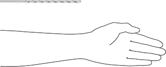 Image of Product. Side1 orientation. Contains SizingReference. Extended-Length Drill Bit, Uncoated High-Speed Steel, 1/4" Size, 8" Overall Length.