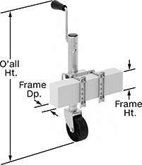 Image of Product. Style A. Front orientation. Contains Annotated. Jacks. Leveling Jacks with Wheel, Style A.