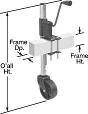Image of Product. Style A. Front orientation. Contains Annotated. Style A. Leveling Jacks with Wheel.