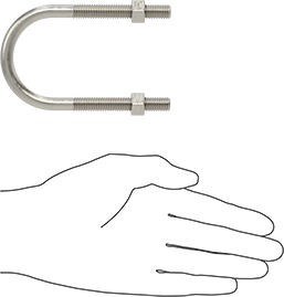 Image of Product. Side1 orientation. Contains SizingReference. 316 Stainless Steel U-Bolt, 3/8"-16 Thread Size, 2" ID.