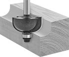 Image of ProductInUse. Front orientation. Router Bits. Corner-Rounding Router Bits , Uncoated Carbide-Tipped Steel, Cove Corner Style.