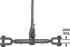 Image of Product. With Clevis End Fittings. Front orientation. Contains Annotated. Load Binders. Ratchet Load Binders, With Clevis Fittings.