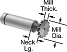 Image of Product. Front orientation. Contains Annotated. Cobalt Steel Keyseat End Mills.