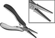 Image of Product. Front orientation. Contains Inset. Long-Nose Pliers. Precise-Control Long-Nose Pliers, Wide Nose with Flat Jaw, Ultra Grip.