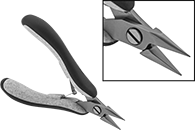 Image of Product. Front orientation. Contains Inset. Long-Nose Pliers. Precise-Control Long-Nose Pliers, Standard Nose with Flat Jaw, Ultra Grip.