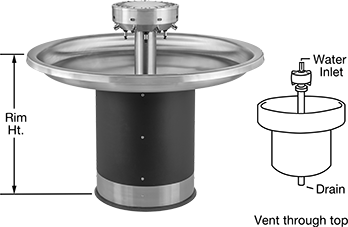 Image of Product. Front orientation. Contains Annotated. Wash Fountains. Touch-Free Wash Fountains, Style D.