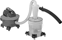 Image of ProductInUse. Bucket- and Drum-Mount Dust Separators Shown in Use. Front orientation. Dust Separators. Bucket- and Drum-Mount Dust Separators.
