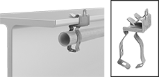 Image of Product. Front orientation. Contains Inset, MultipleImages. Beam Clamps. Easy-Position Beam Clamps for Pipe, Tube, and Conduit, Press Fit.