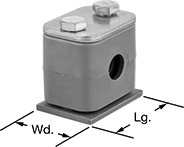 Image of Product. Front orientation. Contains Annotated. Routing Clamps. Weld-On Vibration-Damping Block Routing Clamps.