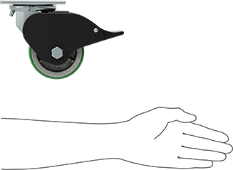 Image of Product. Side1 orientation. Contains SizingReference. Samson Caster with 4-1/2" x 4" Mounting Plate, Swivel with Total Lock and 4" Diameter 60D Durometer Polyurethane Wheel.