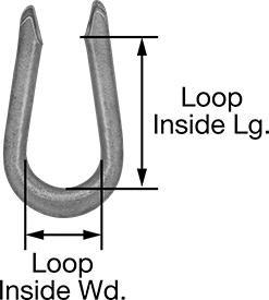 Image of Product. Front orientation. Contains Annotated. Open-End Light Duty Wire Rope Thimble, for 3/8" Diameter - Not for Lifting.
