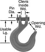 Image of Product. Front orientation. Hooks. Clevis, Not for Lifting, Slip Hook.
