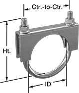 Image of Product. With Steel and Stainless Steel Mounting Plate. Front orientation. Contains Annotated. U-Bolts. Clamping U-Bolts, 2 Nuts Included.