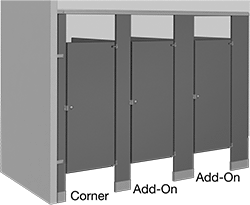 Image of System. Front orientation. Contains Annotated. Toilet Partitions. Toilet Partitions.