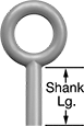 Image of Product. Front orientation. Contains Annotated. Eyebolts. Unthreaded Routing Eyebolts—Not for Lifting, Closed Eye, Without Shoulder.
