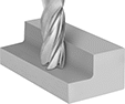 Image of ProductInUse. Rounded-Edge-Square Cut Style. Front orientation. Rounded-Edge-Square Cut Style. Long-Reach Fast-Cut Carbide Rounded-Edge Square End Mills.