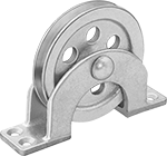 Image of Product. Front orientation. Pulleys. Mounted Pulleys for Wire Rope—For Horizontal Pulling, Style 2.