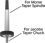 Image of Product. Top orientation. Contains Annotated. Drill Chuck Arbors. Drill Chuck Arbors with Drill-Feed Attachment, Morse Taper.