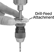Image of ProductInUse. Drill Chuck Not Included. Front orientation. Contains Annotated. Drill Chuck Arbors. Drill Chuck Arbors with Drill-Feed Attachment.