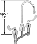 Image of Product. Style E. Front orientation. Sink Faucets. Extra-Clearance Double-Inlet Sink Faucets, Bottom Inlet—Sink Mount, Style E.