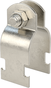 Image of Product. Front orientation. Strut-Mount Metal Routing Clamp, 304 Stainless Steel, 1-5/16" ID, 5/64" Thick.