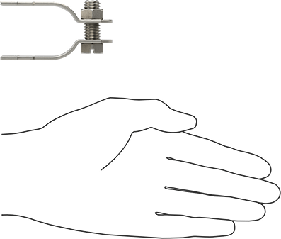 Image of Product. Side1 orientation. Contains SizingReference. Strut-Mount Metal Routing Clamp, 304 Stainless Steel, 1-5/16" ID, 5/64" Thick.