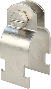 Image of Product. Back orientation. Strut-Mount Metal Routing Clamp, 304 Stainless Steel, 1-5/16" ID, 5/64" Thick.