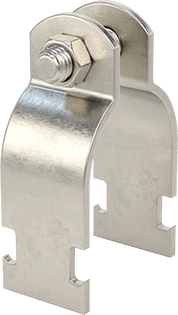 Image of Product. Front orientation. Strut-Mount Metal Routing Clamp, 304 Stainless Steel, 1-7/8" ID, 7/64" Thick.