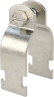 Image of Product. Back orientation. Strut-Mount Metal Routing Clamp, 304 Stainless Steel, 1-7/8" ID, 7/64" Thick.
