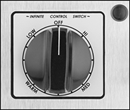 Image of Specification. Front orientation. ZoomedIn view. Temperature Control Dial. Hot Plates for Metal Containers.