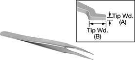 Image of Product. Front orientation. Contains Annotated, Inset. Tweezers. Tweezers, Offset Angled Tips.