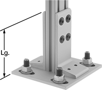 Image of ProductInUse. Front orientation. Contains Annotated. T-Slotted Framing and Fittings. Feet for T-Slotted Framing, Base Plates, For Double Rails.